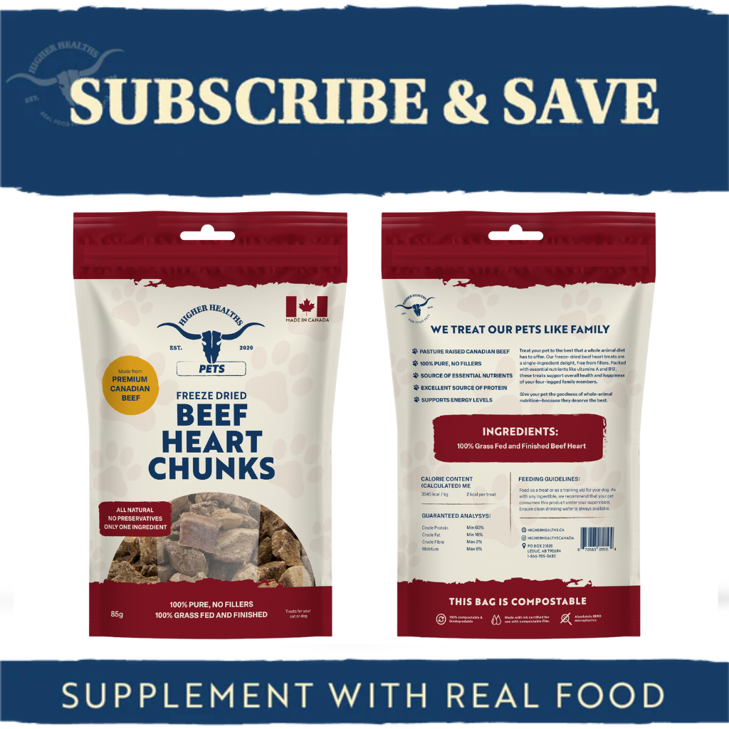 SUBSCRIBE & SAVE, Pet Line, Beef Heart Chunks, Higher Healths Canada
